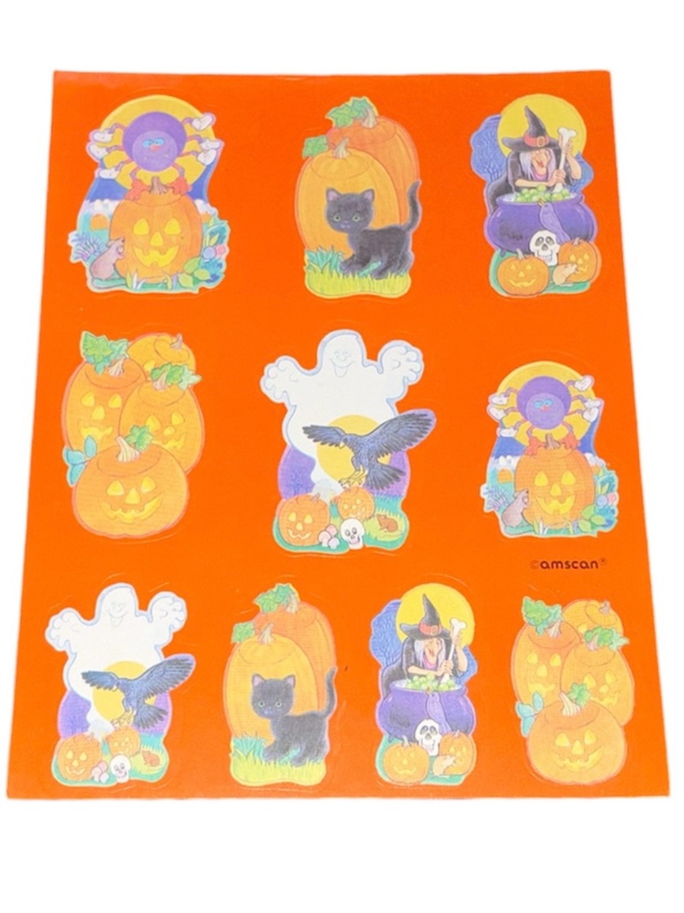 Vtg Amscan Halloween Sticker Sheet – 5 Designs, 2 Sizes, Full Unused Sheet
